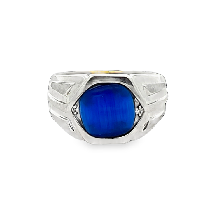 10K White Gold Dyed Tiger's Eye Bezel-Set