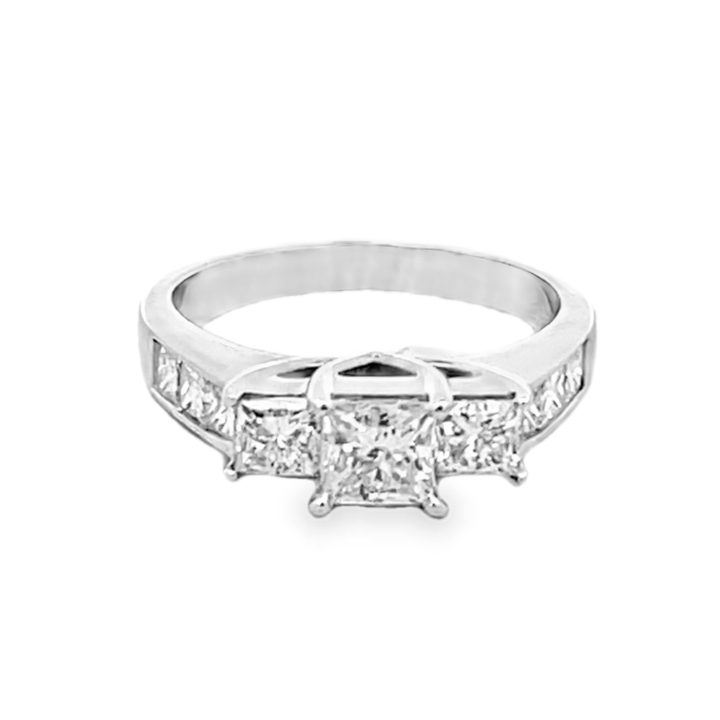 14K White Gold Princess Cut Diamond Three-Stone Engagement Ring 1.50ctw