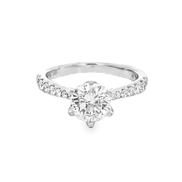 14K White Gold Round Cut Diamond Engagement Ring 1.22ctw