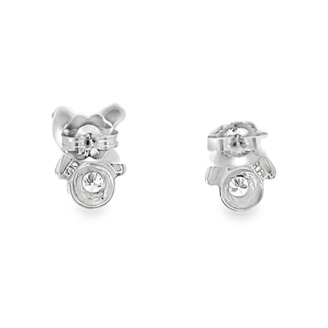 14K White Gold Round Cut Diamond "X" Bezel Earrings 0.20ctw