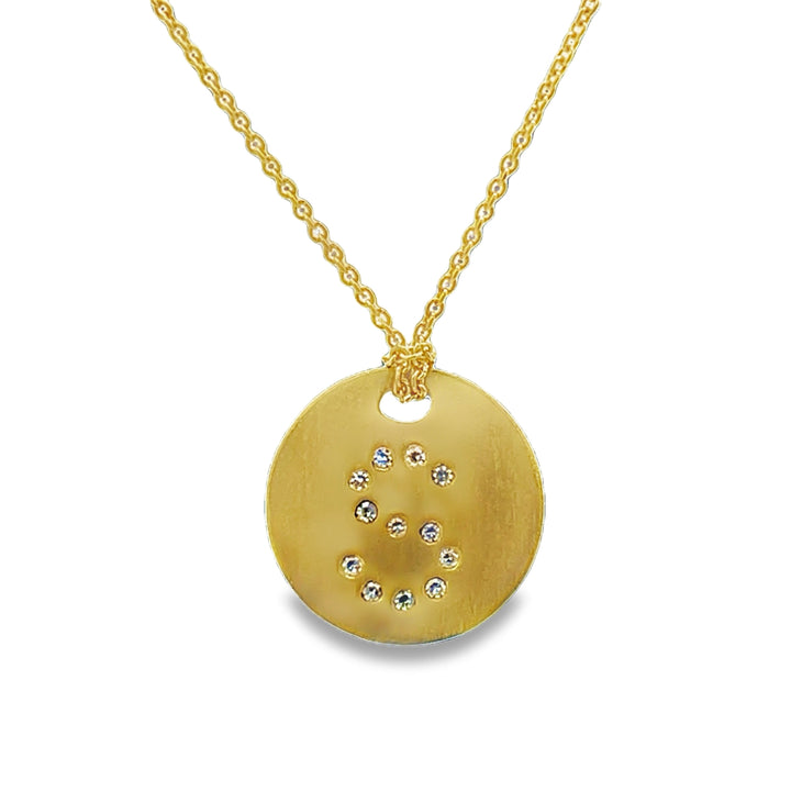 18K Yellow Gold Round Cut Diamond Circle Initial Pendant Necklace