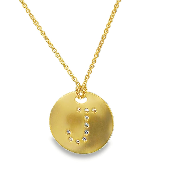 18K Yellow Gold Round Cut Diamond Circle Initial Pendant Necklace