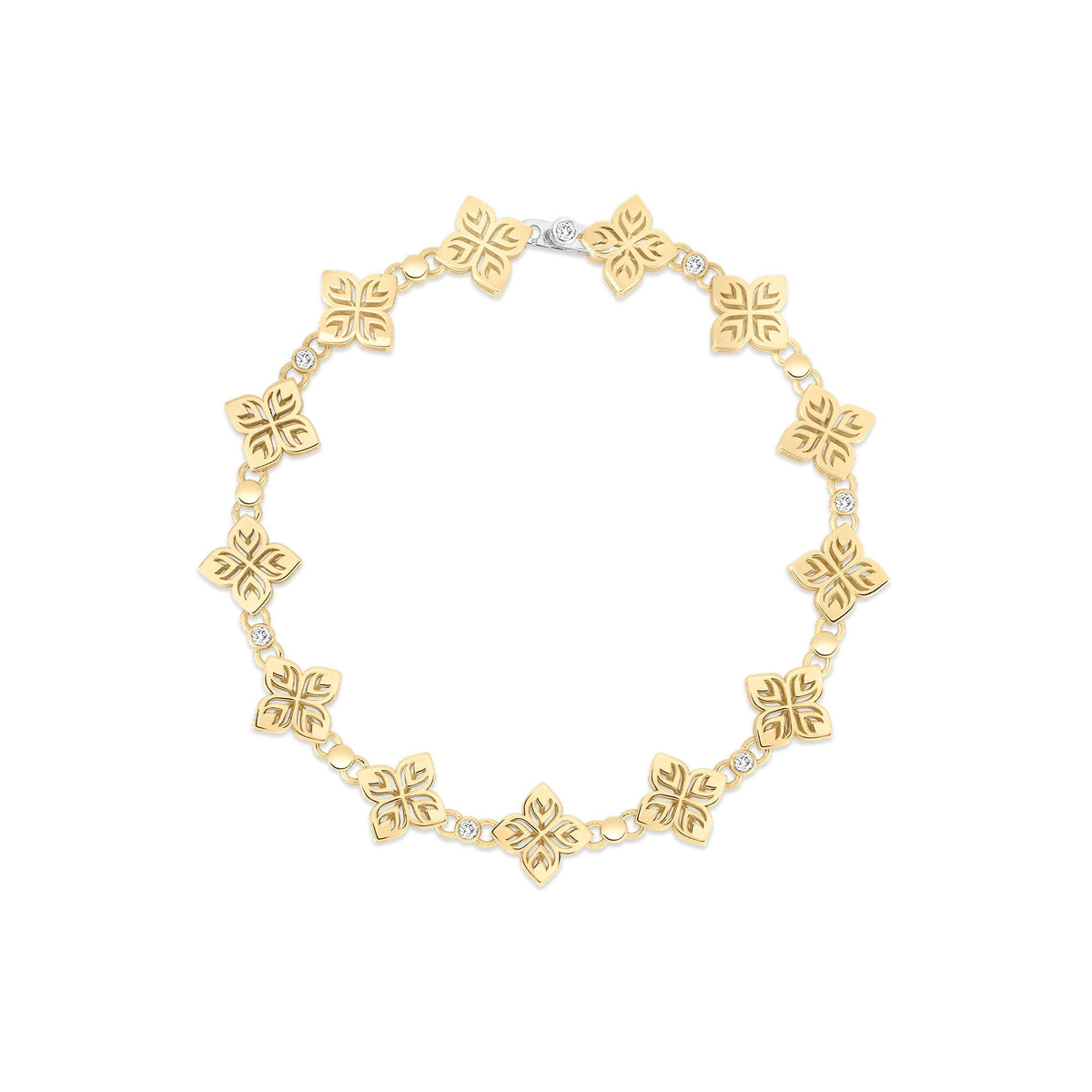 18K Yellow Gold Diamond Flower Station Bracelet