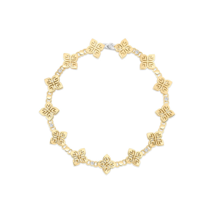 18K Yellow Gold Diamond Flower Station Bracelet