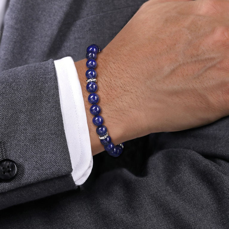 Sterling Silver and 8mm Lapis Beaded Bracelet