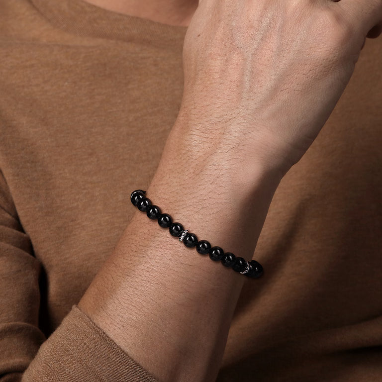Sterling Silver and 8mm Onyx Beaded Bracelet