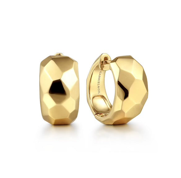 Yellow Gold Hammered Huggie Earrings