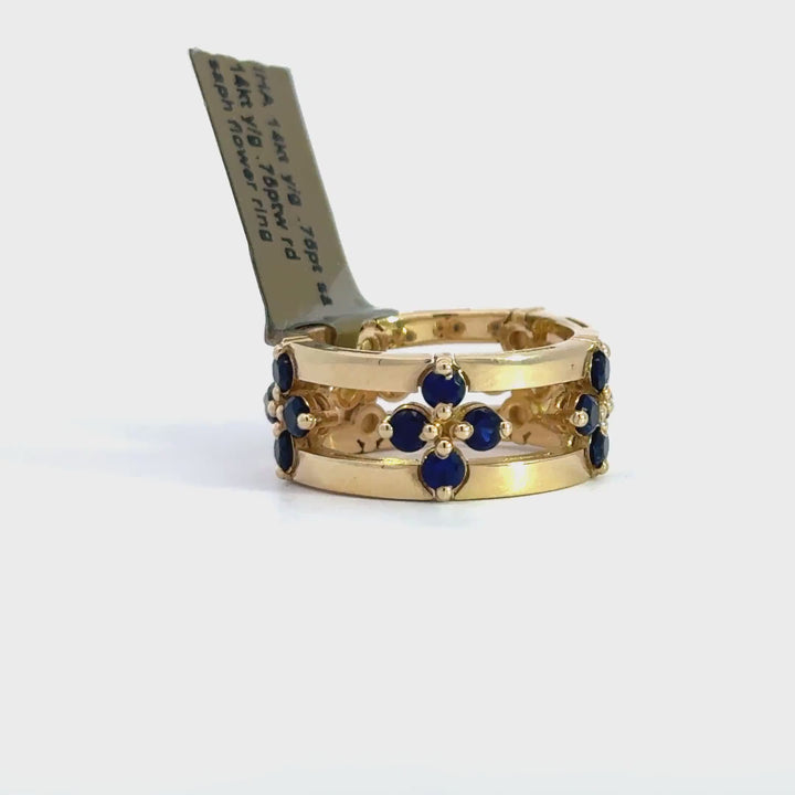 Yellow Gold Sapphire Flower Ring with Double Band