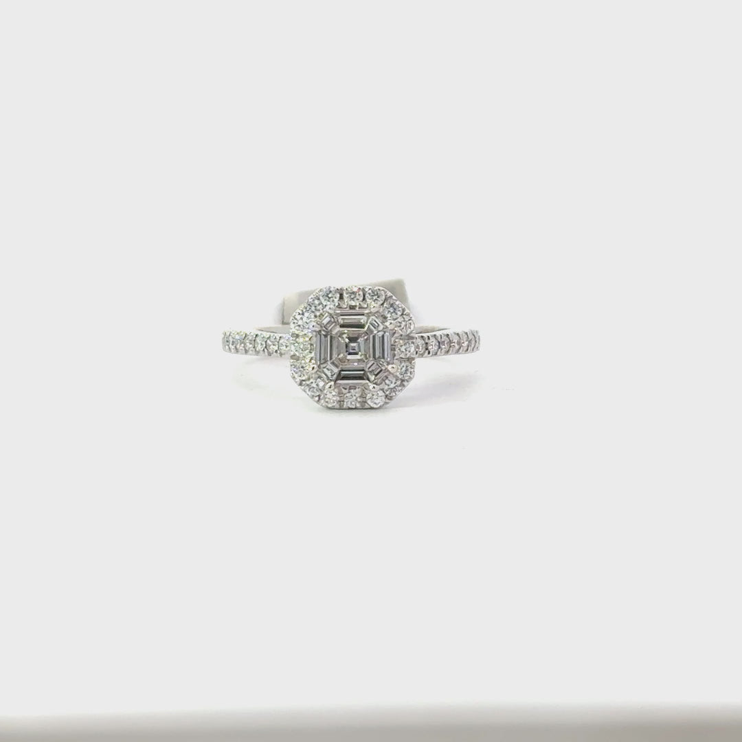 0.98ct Asscher Cluster Engagement Ring in 14K White Gold