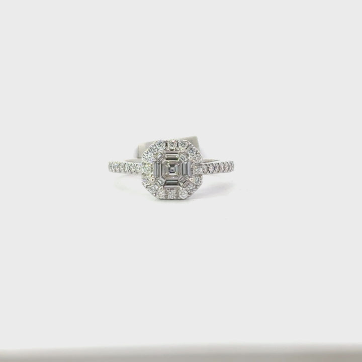0.98ct Asscher Cluster Engagement Ring in 14K White Gold