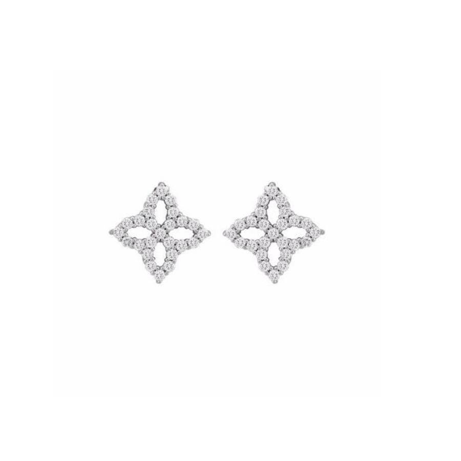 18K White Gold .32ctw Diamond Princess Flower Earrings