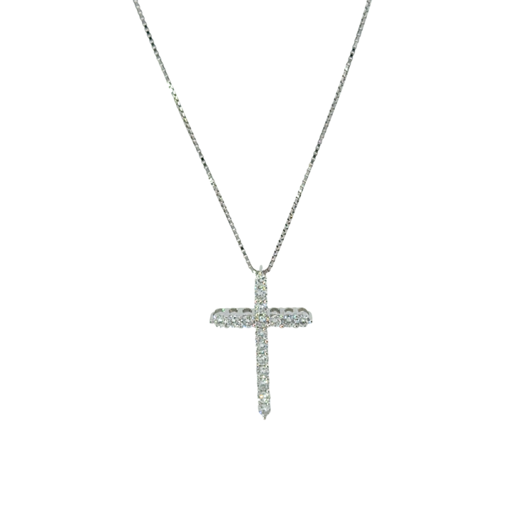 Lab Diamond Cross Pendant Necklace in Silver