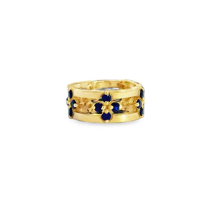 Yellow Gold Sapphire Flower Ring with Double Band