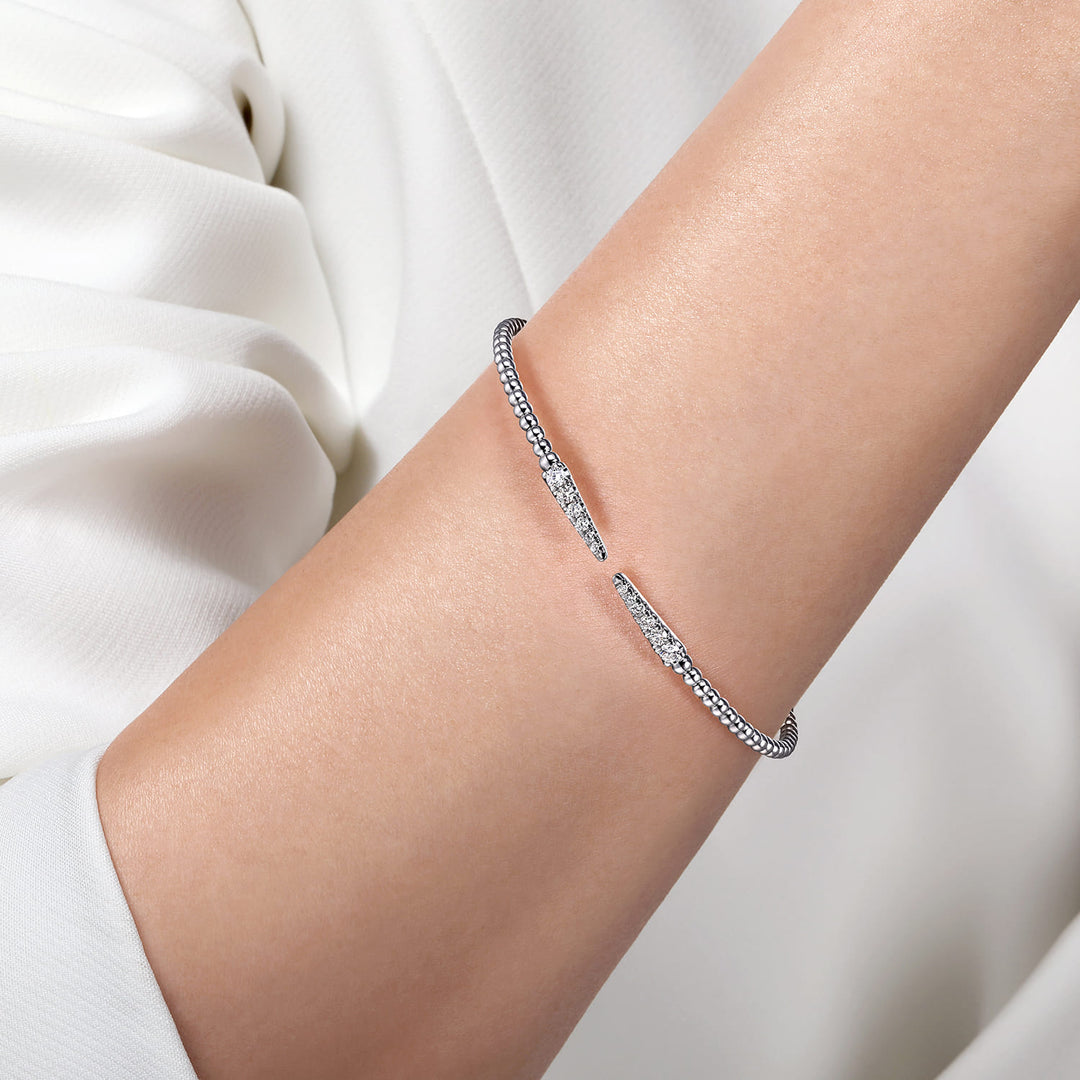Bujukan 14K White Gold Spike Split Bangle Bracelet