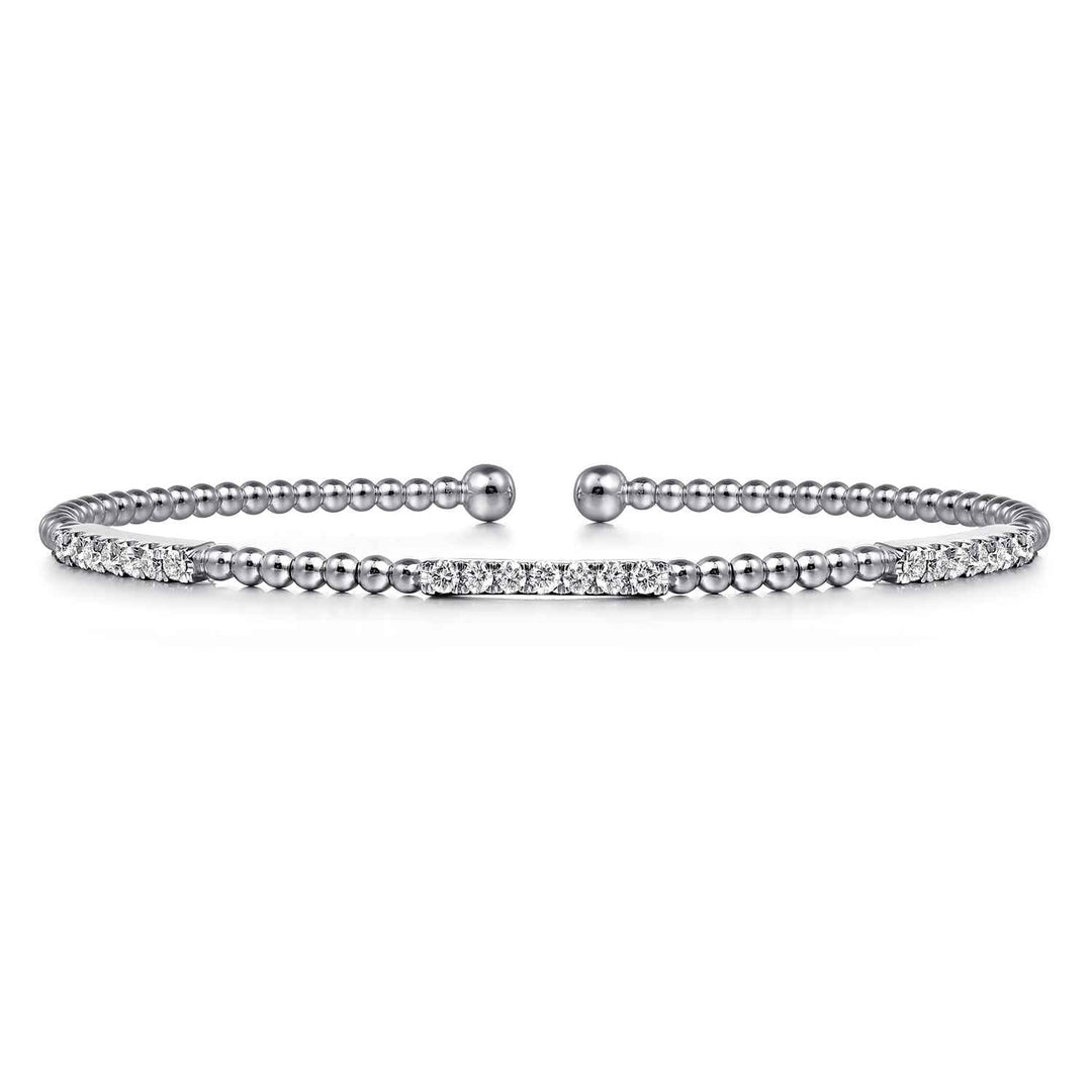 Bujukan 14K White Gold Station Bangle Bracelet