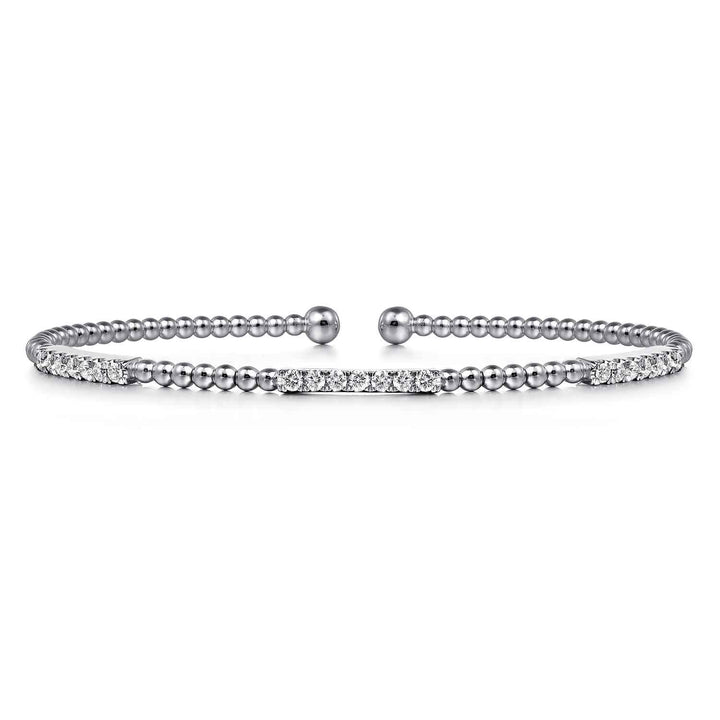 Bujukan 14K White Gold Station Bangle Bracelet