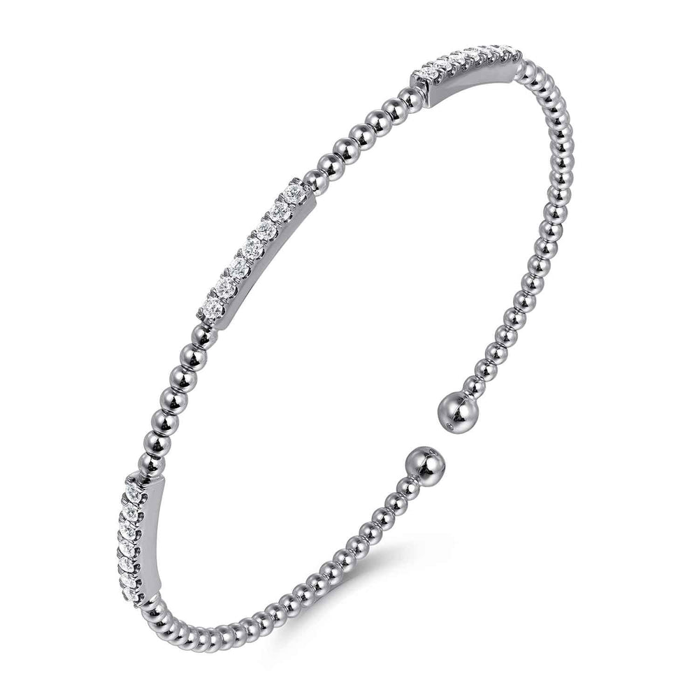 Bujukan 14K White Gold Station Bangle Bracelet