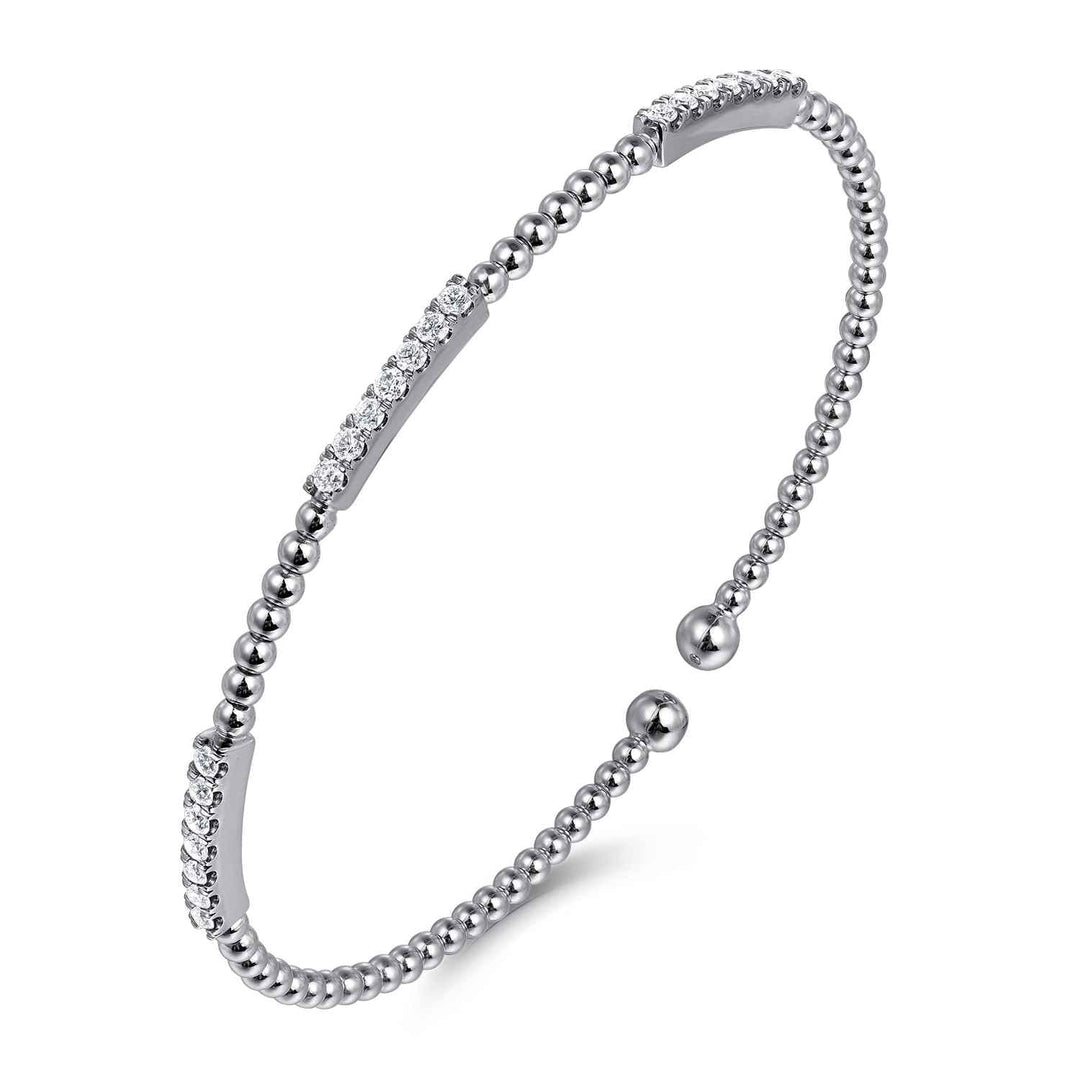Bujukan 14K White Gold Station Bangle Bracelet