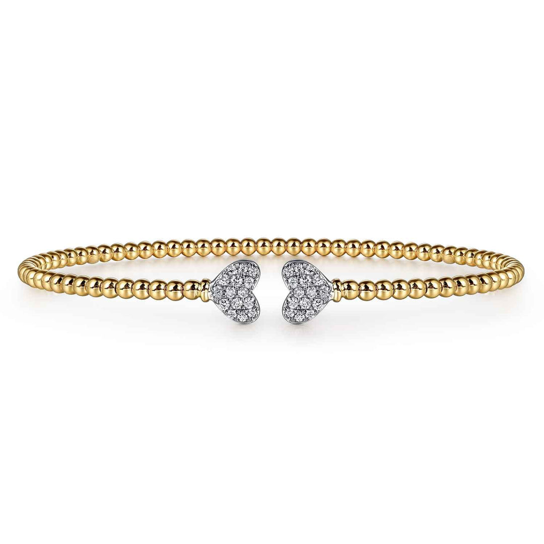 Bujukan 14K Two-Tone Gold Hearts Split Bangle Bracelet