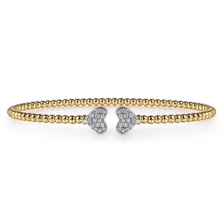 Bujukan 14K Two-Tone Gold Hearts Split Bangle Bracelet