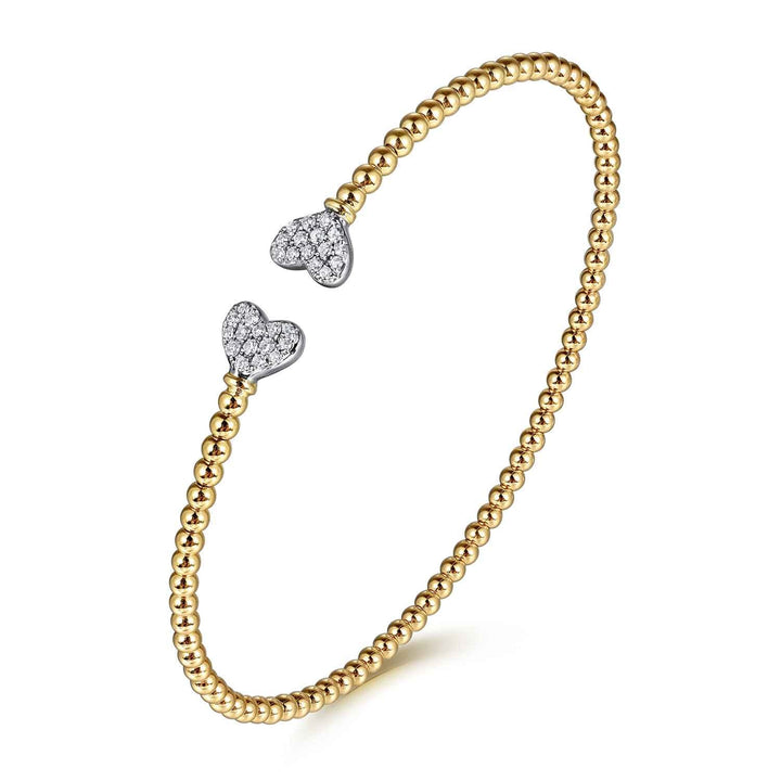 Bujukan 14K Two-Tone Gold Hearts Split Bangle Bracelet