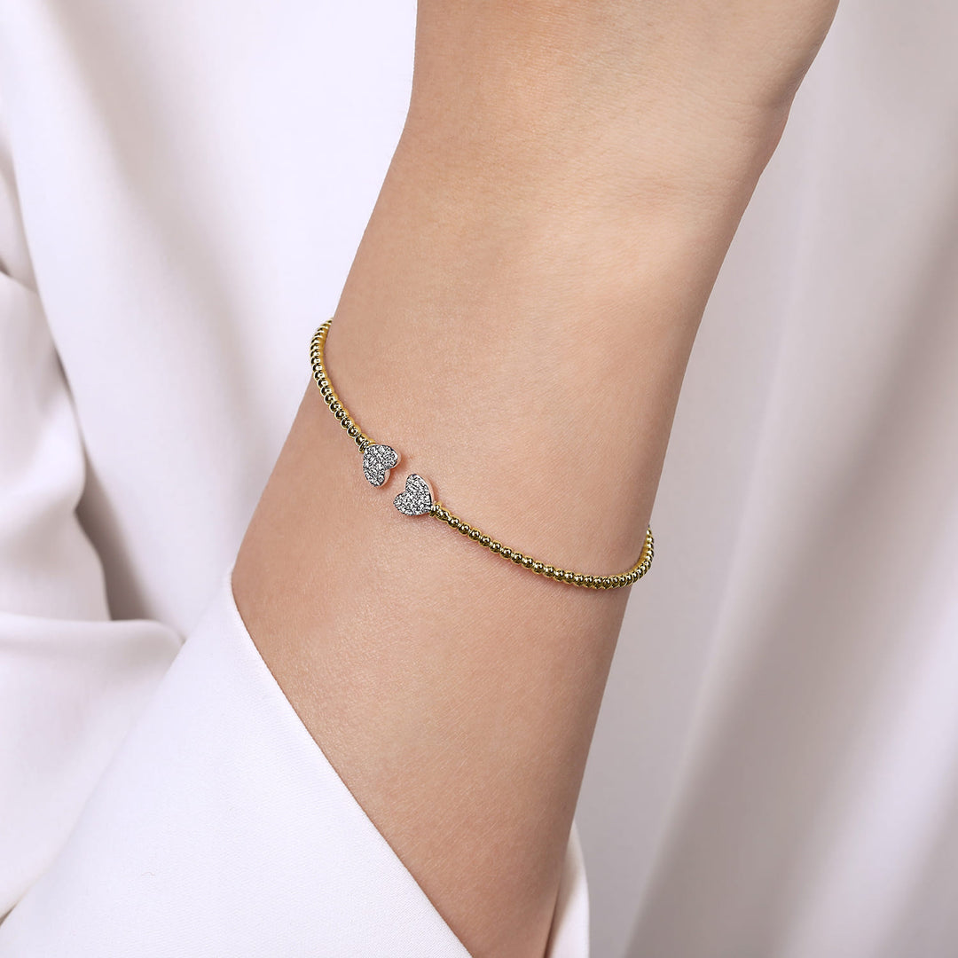Bujukan 14K Two-Tone Gold Hearts Split Bangle Bracelet