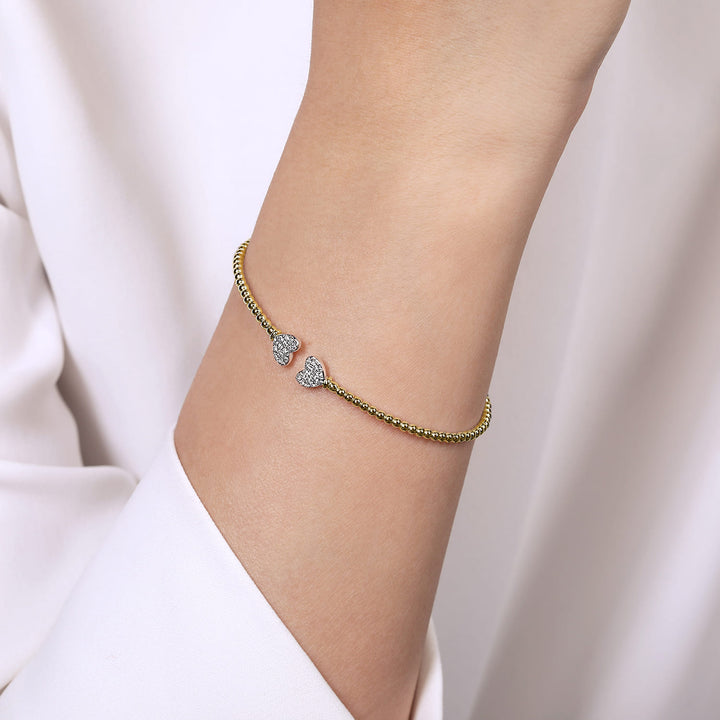 Bujukan 14K Two-Tone Gold Hearts Split Bangle Bracelet
