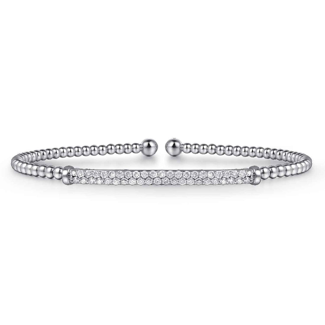 Bujukan 14K White Gold Bar Split Bangle Bracelet