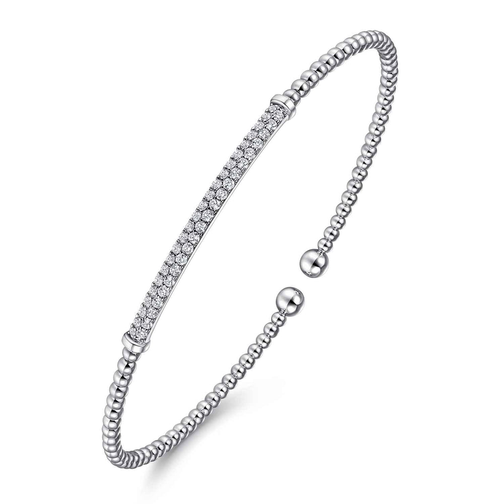 Bujukan 14K White Gold Bar Split Bangle Bracelet