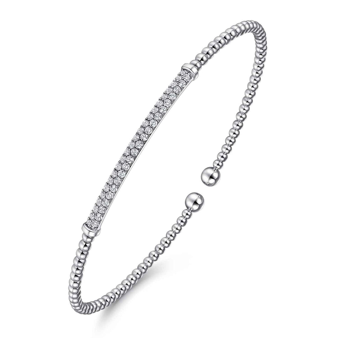 Bujukan 14K White Gold Bar Split Bangle Bracelet