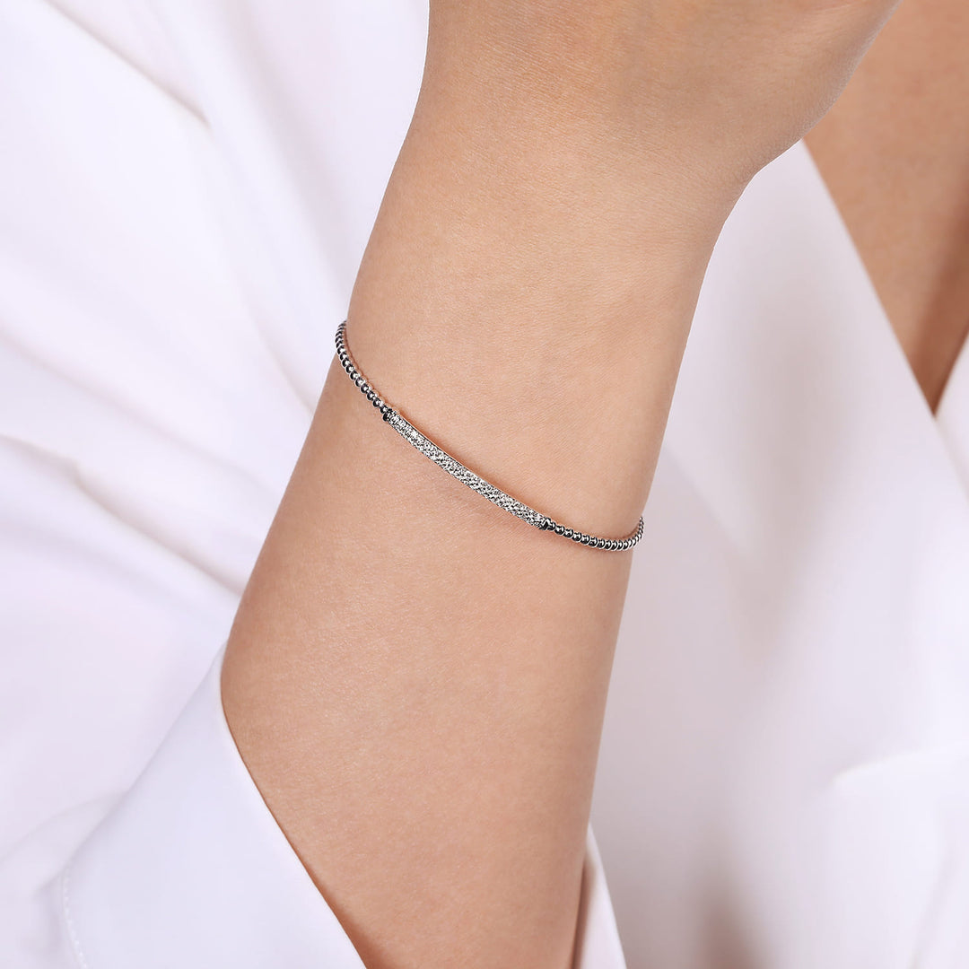 Bujukan 14K White Gold Bar Split Bangle Bracelet