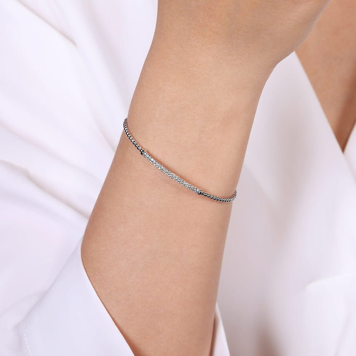 Bujukan 14K White Gold Bar Split Bangle Bracelet