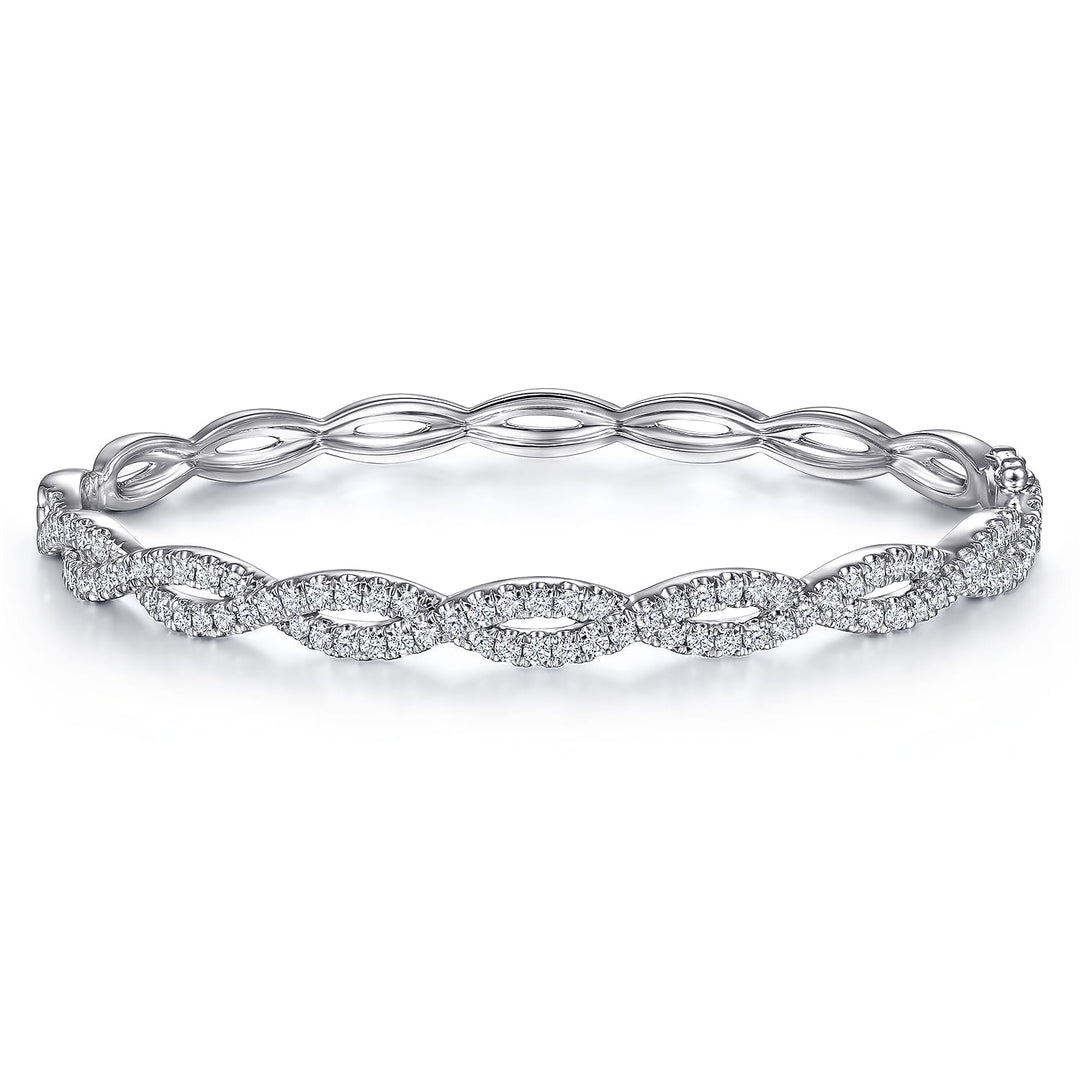 Lusso 14K White Gold Round Twisted Bangle Bracelet