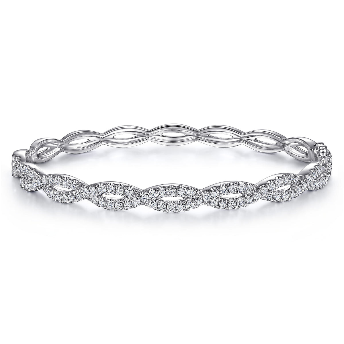 Lusso 14K White Gold Round Twisted Bangle Bracelet