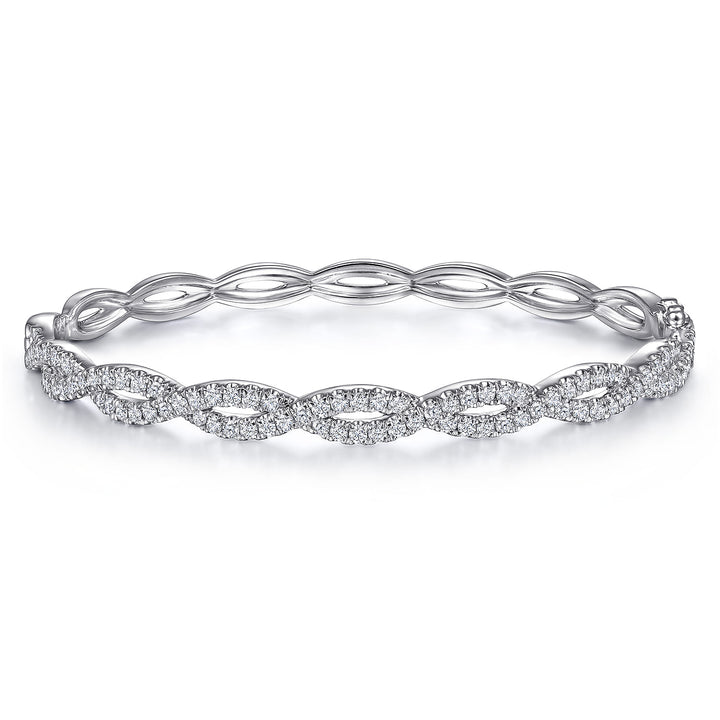 Lusso 14K White Gold Round Twisted Bangle Bracelet
