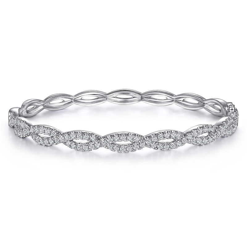 Lusso 14K White Gold Round Twisted Bangle Bracelet