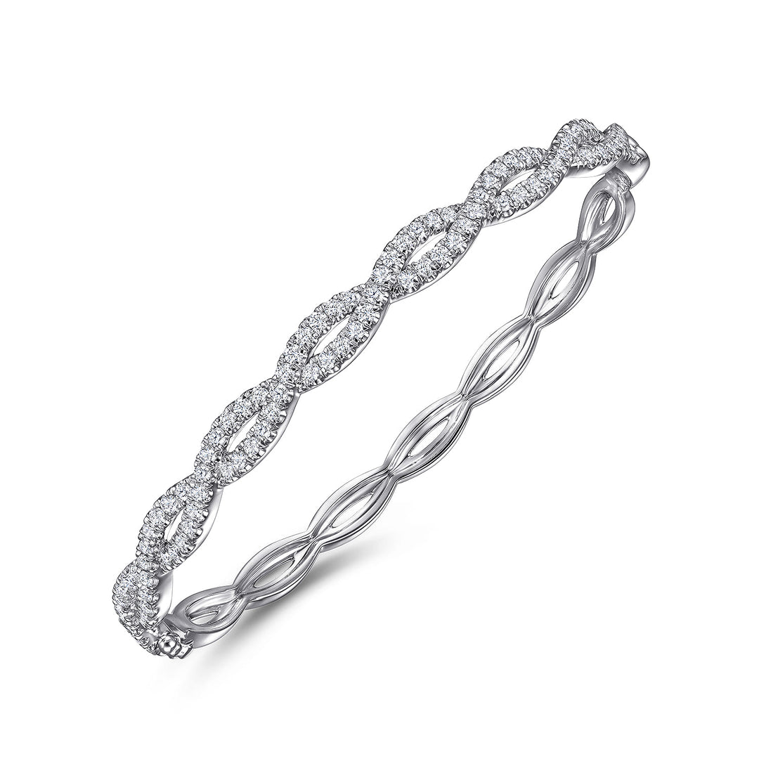 Lusso 14K White Gold Round Twisted Bangle Bracelet