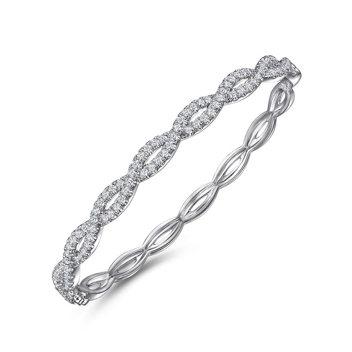 Lusso 14K White Gold Round Twisted Bangle Bracelet
