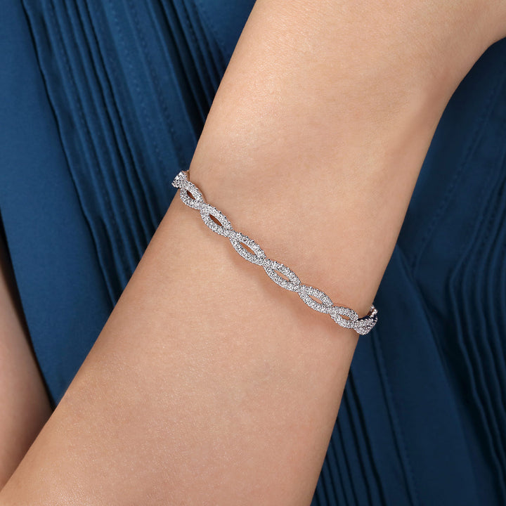 Lusso 14K White Gold Round Twisted Bangle Bracelet