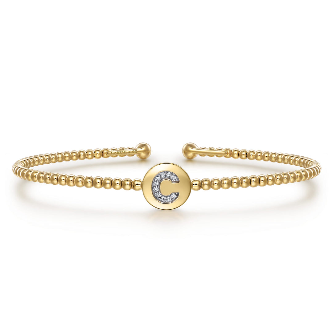 14K Yellow Gold Round Initial C Cuff Bracelet