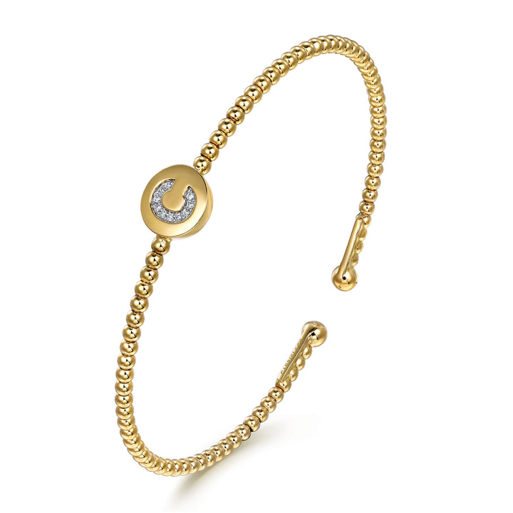 14K Yellow Gold Round Initial C Cuff Bracelet