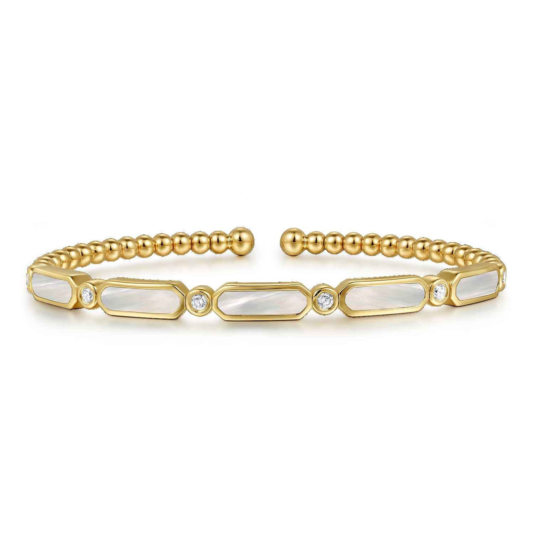 Bujukan 14K Yellow Gold Mother of Pearl Bangle Bracelet