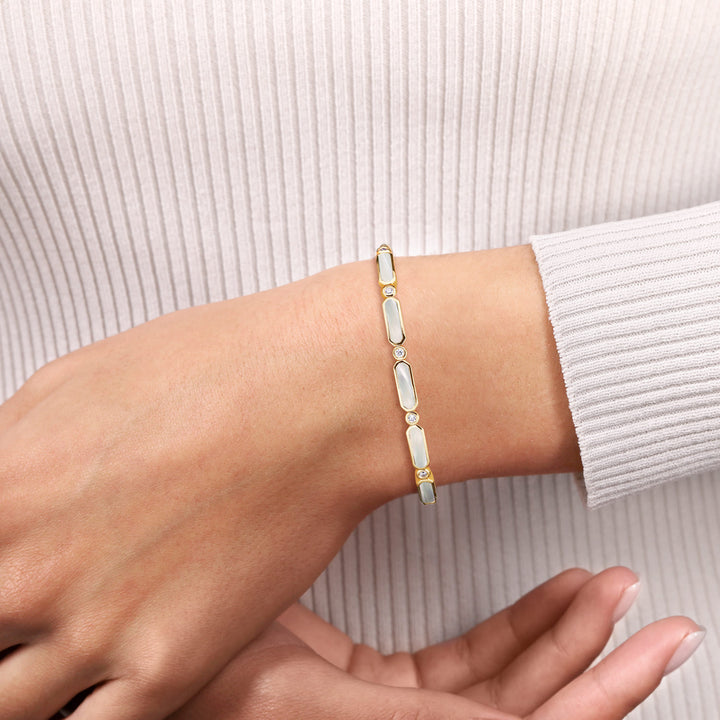 Bujukan 14K Yellow Gold Mother of Pearl Bangle Bracelet