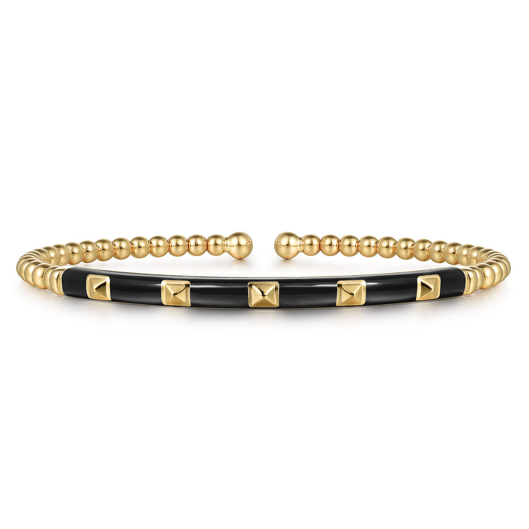 Bujukan 14K Yellow Gold Beaded Pyramid Split Bangle Bracelet