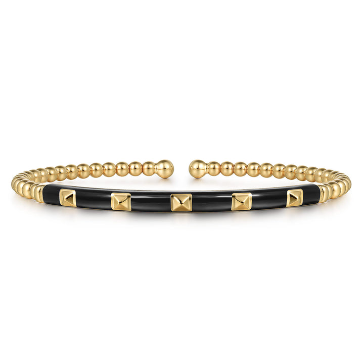Bujukan 14K Yellow Gold Beaded Pyramid Split Bangle Bracelet