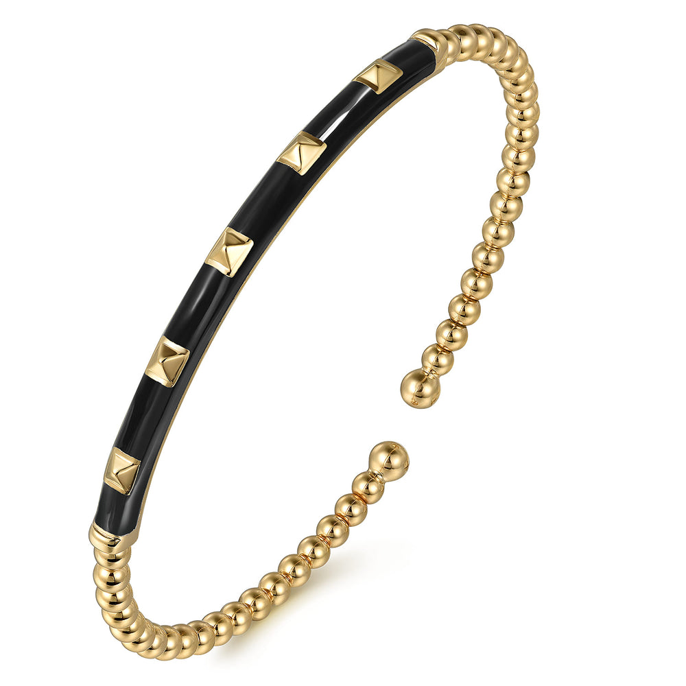 Bujukan 14K Yellow Gold Beaded Pyramid Split Bangle Bracelet