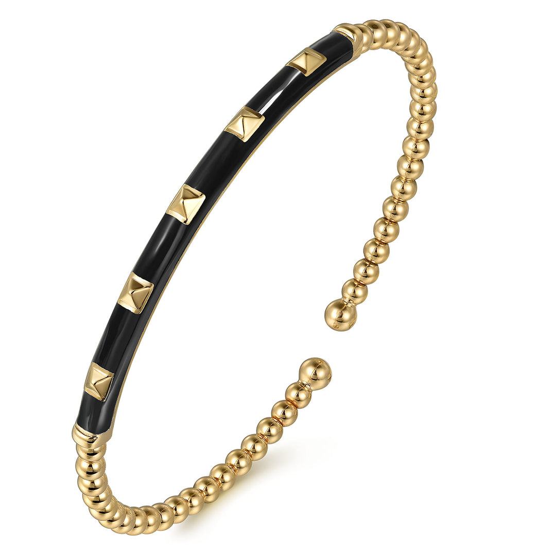Bujukan 14K Yellow Gold Beaded Pyramid Split Bangle Bracelet