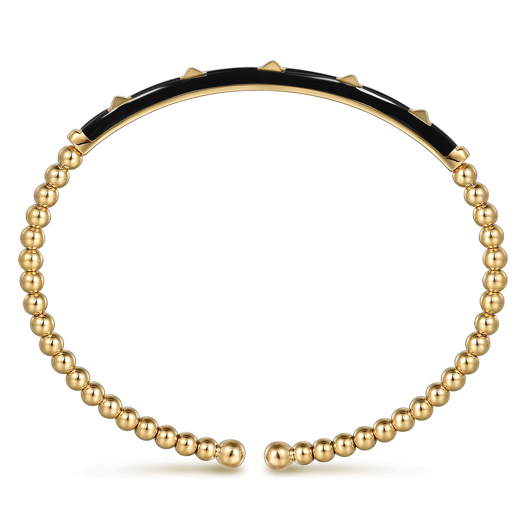 Bujukan 14K Yellow Gold Beaded Pyramid Split Bangle Bracelet