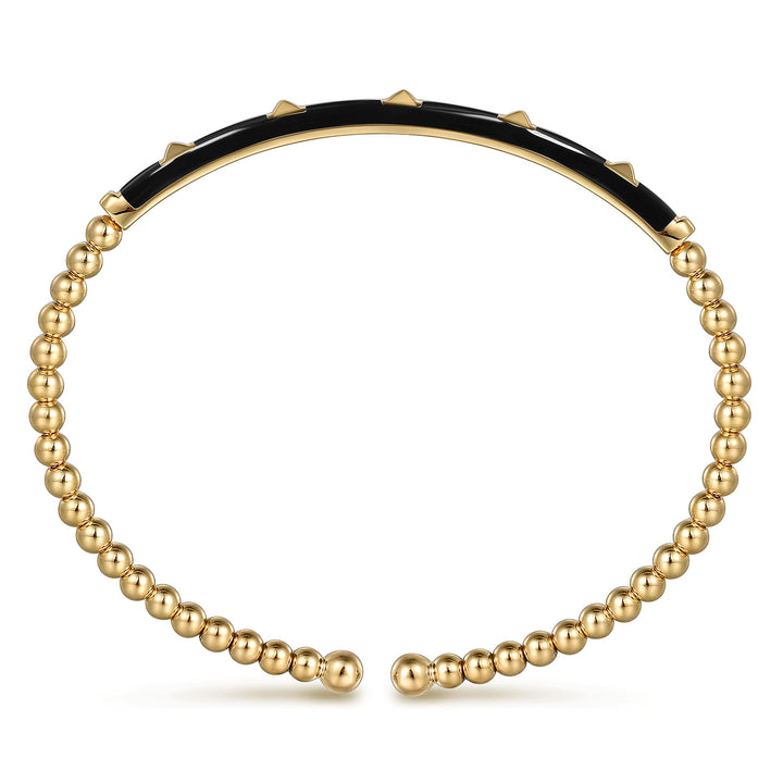 Bujukan 14K Yellow Gold Beaded Pyramid Split Bangle Bracelet