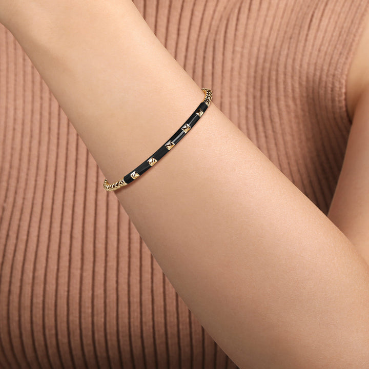 Bujukan 14K Yellow Gold Beaded Pyramid Split Bangle Bracelet